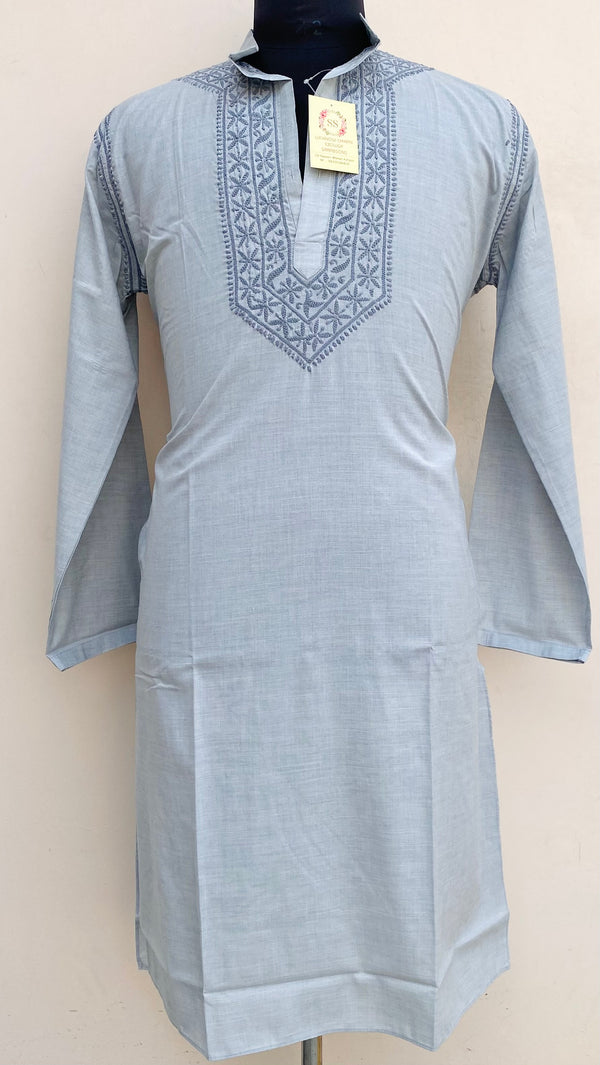 Lucknowi Chikankari Men’s Kurta Gray Cotton