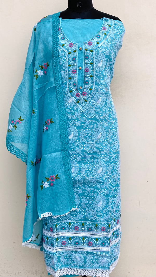 Designer Embroidered Suit Length 3 Piece Blue Kota