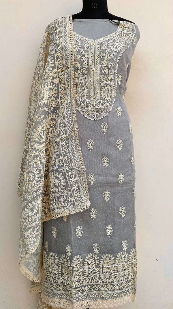 Designer Embroidered Suit Length 3 Piece Gray Kota