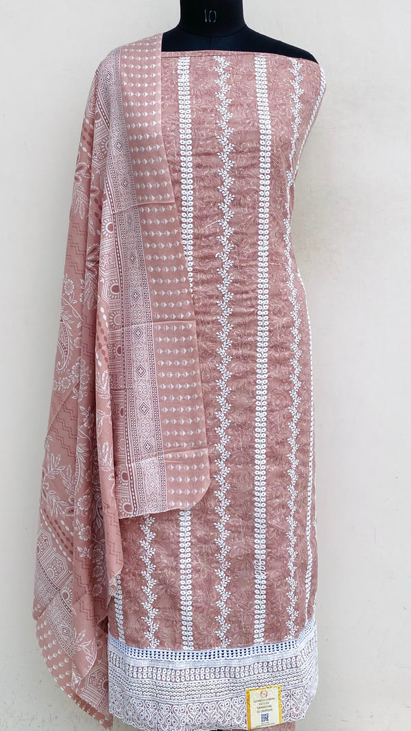 Chikankari Suit Length 3 Piece Copper Cotton