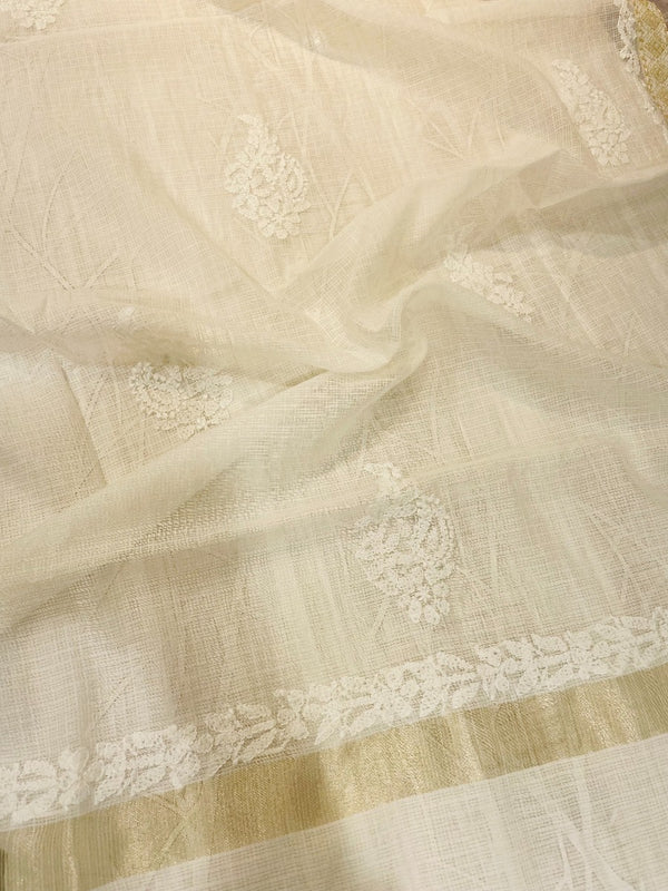 Lucknowi Chikankari Off White Kota Hand Work Dupatta