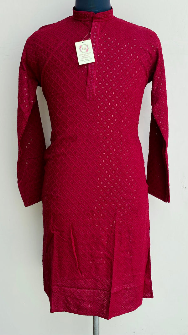 Lucknowi Chikankari Men’s Kurta Maroon Cotton